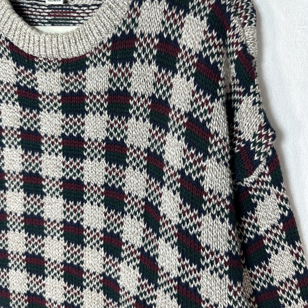 Vtg Eddie Bauer Sweater Mens XL Plaid Check Knit Cotton Grandpa Gorpcore 90s USA - Picture 3 of 8